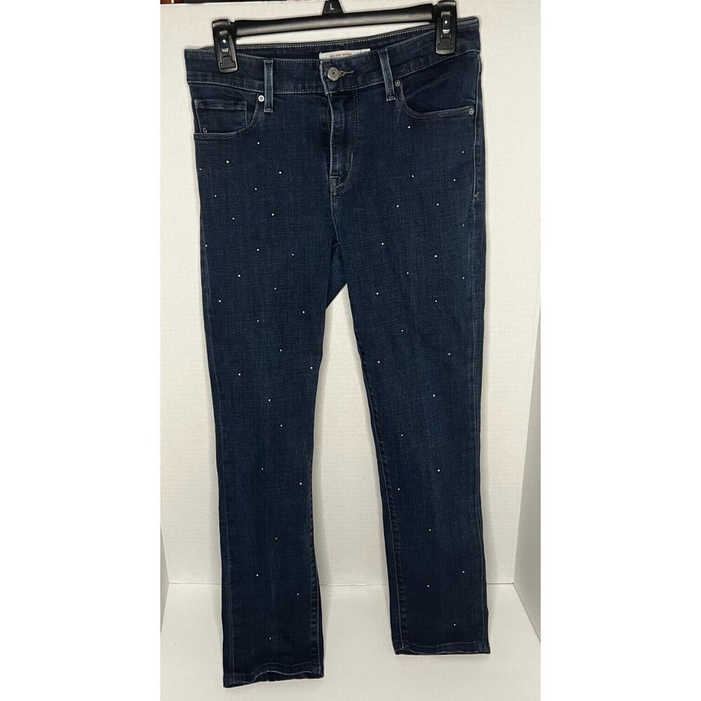 Levi's Denim Jeans Women Size 8 Mid Rise Skinny Studded Dark Blue Cotton Sparkle